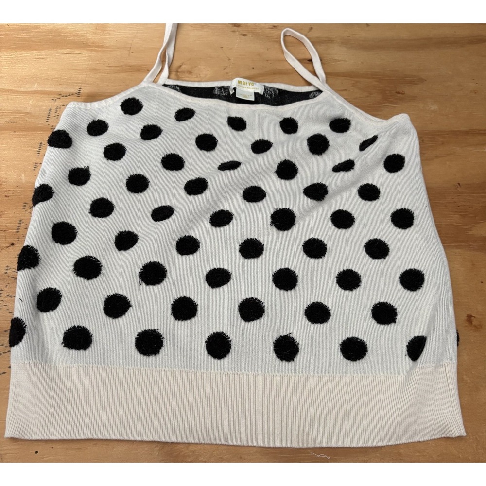 Maeve Anthropologie Polka Dot Sweater Knit Tank Top Cream Black Medium Layering